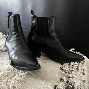 All Saints Black Leather Pointed-Toe Chelsea Booties